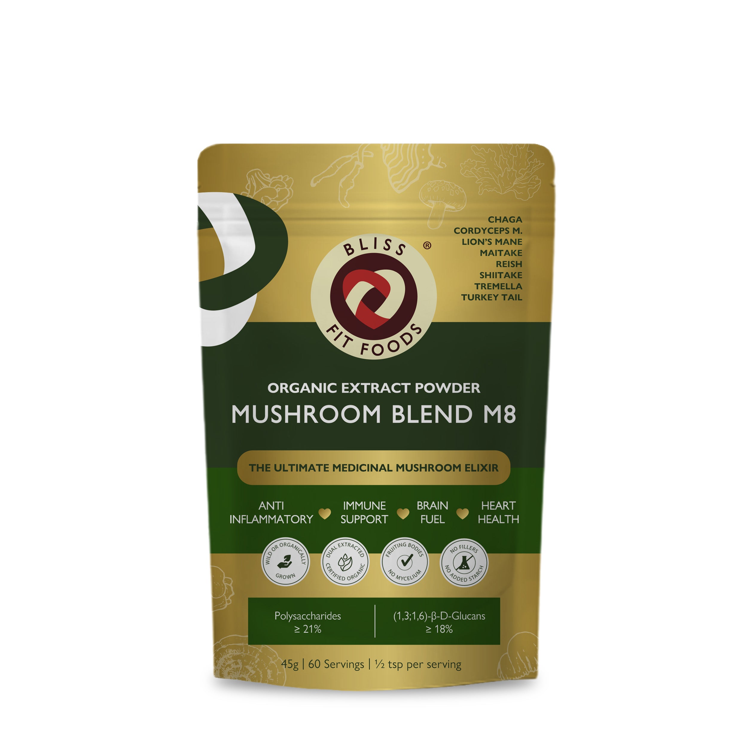 MEDICINAL MUSHROOM BLEND M8 EXTRACT POWDER 60 serves