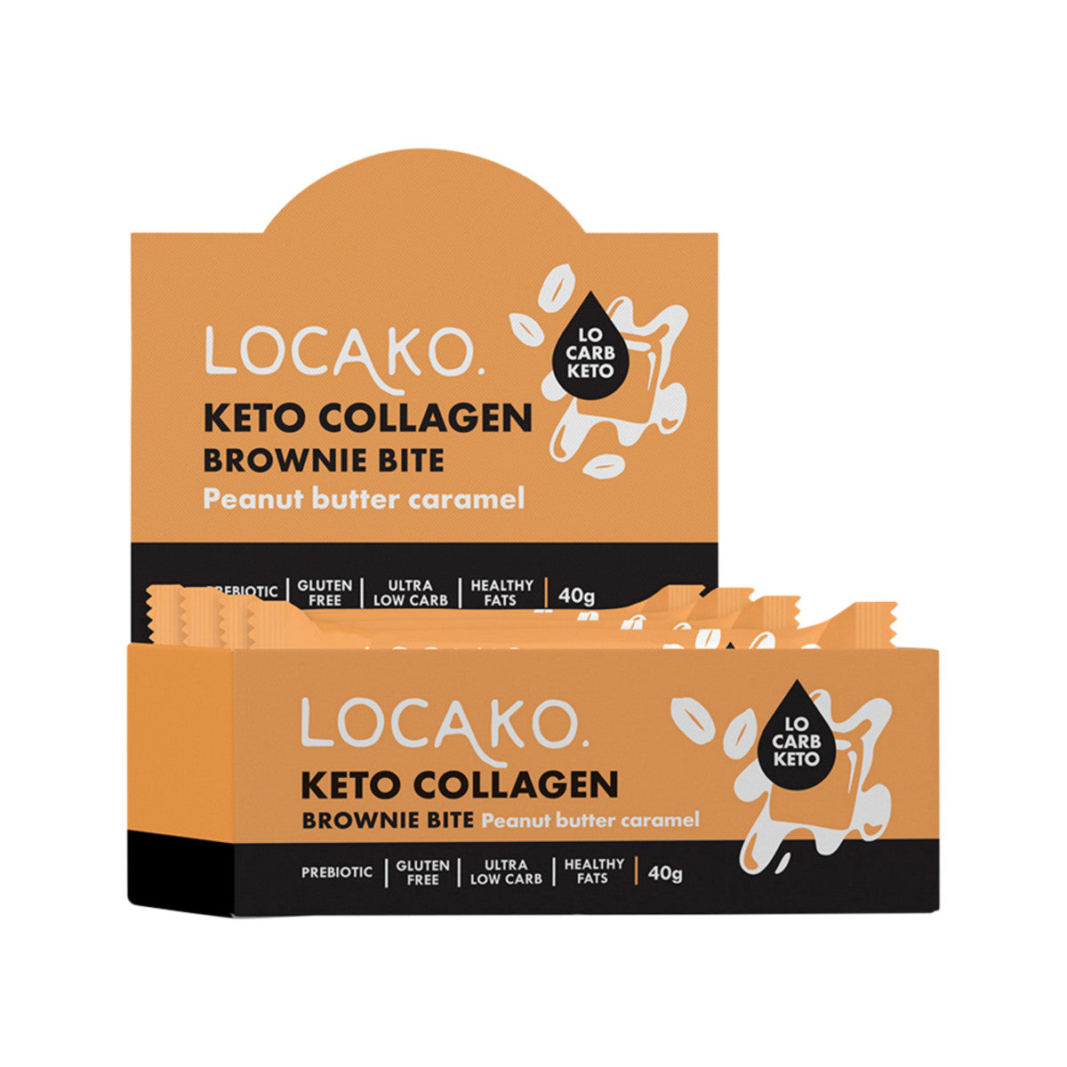 Locako Keto Collagen Brownie Bite Peanut Butter Caramel 40g x 15 Display